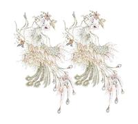 WOFASHPURET 2pcs Chinese Bird Animal Applique Embroidered Applique Green Polyester Bead Charming Easy to Sew Long Serving Life Craft Clothes Decoration