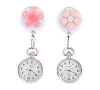 WOFASHPURET 2pcs Clip-on Nursing Pocket Watch Flower Pattern, Quartz Movement Portable Watch for Nurses and Students, Retractable Easy-to-use Brooch Fob for Exams and Daily Care