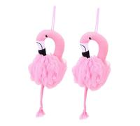 WOFASHPURET 2Pcs Flamingo Bath Scrubber for Women Skin-Friendly Exfoliating Shower Cleaning Balls with Thick Soft Mesh Gentle Body Dirt Removal and Rich Foaming Bathing Supply