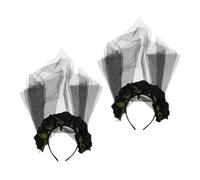 WOFASHPURET 2pcs Halloween Rose Headband Veil Floral Design for Ghost Bride Gothic Costume for Women and Girls