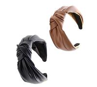 WOFASHPURET 2pcs PU Leather Knot Headbands for Women Comfortable Makeup Spa Hairbands Stylish Female Headdresses Black Brown for Face Washing Daily Use