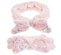 WOFASHPURET 2pcs Sequins Bow Hair Bands Elastic Spa Head Wraps for Face Washing Makeup Shower Use Comfortable Hair Accessories for Women and Pink
