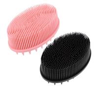 WOFASHPURET 2pcs Silicone Bath Brush for Boy Girl Dual-Head Design for Hair Gentle Scalp Massager Easy to Clean for Home and Travel in Black and Pink