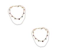 WOFASHPURET 2pcs Waist Chain with Faux Pearls and Colorful Rhinestones Dainty Heart Accent Pants Waist Chain for Women and Men Punk Jewelry Accessory for Casual Party and Street Style