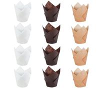 WOFASHPURET 300pcs Cake Liners Tulip Shape White Paper Wrappers Strong Oil-proof Not Easy to Deform Baking Cups for Baking