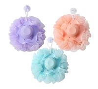 WOFASHPURET 3pcs Bath Pouf with Handle Automatic Foam Dispensing Shower Scrubber Soft Exfoliating Body Sponge for Deep Cleaning in Sky Blue Pink Purple