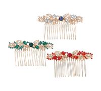 WOFASHPURET 3pcs Wedding Hair Side Combs Alloy Rhinestone Bridal Hair Clips with White Red Green Stones Elegant Flower Accessories for Brides Bridesmaids and Formal Occasions