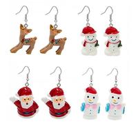 WOFASHPURET 4 Pairs Christmas Themed Earrings for Women Cute Santa Claus Snowman Reindeer and Festive Party Jewelry Material Eye Catching Holiday Accessory for Family Gatherings and Outdoor