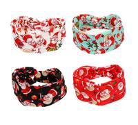 WOFASHPURET 4pcs Christmas Knotted Headbands Elastic Sweatbands with Santa Bell Reindeer Prints for Women Yoga Running Fitness Hair Accessories