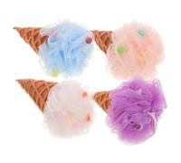 WOFASHPURET 4Pcs Ice Cream Bath Sponges Body Scrubbers Portable Shower Loofahs with Lanyard for Gentle Exfoliation and Deep Cleansing Safe Material Thick Generation