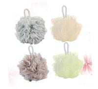 WOFASHPURET 4pcs Large Mesh Shower Balls Soft Exfoliating Bath Poufs with Strap for Gentle Skin Cleansing and Relaxing Shower Experience in Mixed Colors White Green Grey Blue Khaki