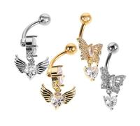 WOFASHPURET 4pcs Stainless Steel Belly Rings for Women Heart Shaped Zirconia Navel Piercing Jewelry Butterfly and Angel Designs Comfortable Surgical Barbell Studs for Beginners and Everyday