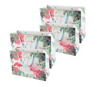 WOFASHPURET 4pcs Tropical Flamingo Gift Bags Large Lightweight Reusable Tote Bags for Summer Beach Party Hawaii Themed Shopping and Birthday Presents