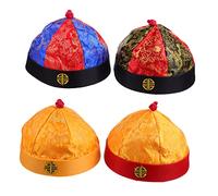 WOFASHPURET 4pcs Vintage Qing Costume Hats Braids Cloth Headwear for Theatrical Plays and Festivals Suitable for Ages Traditional Chinese Emperor Style