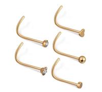 WOFASHPURET 5pcs Gold Corkscrew Nose Rings Stainless Steel Nose Piercing Jewelry for Women Easy to Change Secure Fit Stylish Design for Daily Wear Parties Weddings