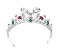 WOFASHPURET Baroque Christmas Crown Silver Alloy Rhinestone Faux Pearl Deer Antlers Tiara Lightweight Festive Bridal Headpiece for Women Holiday Party Hair Accessories