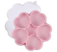 WOFASHPURET Burger Patty Mold Heart Shape 5-Cavity Silicone Nonstick Meat Pie Pan with Ergonomic Handle for Home Cooking and BBQ, Pink with White Lid