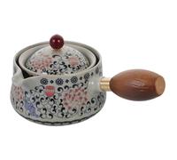 WOFASHPURET Ceramic Teapot with Single Pot Filter and 360° Rotation Side Handle, Household Kettle Made of Ceramic and Wood, for Brewing Loose Leaf Tea with Floral Patterns and Aesthetic Appeal