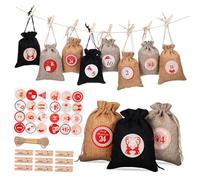WOFASHPURET Christmas Bags with Drawstring Natural Material Large Capacity for Party Presents Tree Decoration Multi-purpose Red White Grey Snack Treat Bags with Stickers
