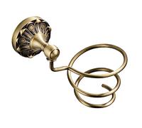 WOFASHPURET Copper Wall-mounted Hair Dryer Storage Rack with Embossed European Design Antique Bronze Hair Curler Organizer for Home Bathroom
