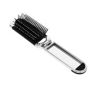 WOFASHPURET Foldable Hairbrush with Mirror Portable Pocket Comb Lightweight Detangling Scalp Massaging Brush for Women Travel Styling Tool Silver