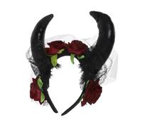 WOFASHPURET Gothic Rose Headband with Veil Lightweight Demon Horn Hairband Spooky Halloween Bride Hair Clasp for Masquerade Festival Dark Elegant Costume Accessory