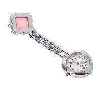 WOFASHPURET Heart-Shape Alloy Luminous Pointer Pocket Watch Clip-on Chest Watch for Nurses and Physicians Medical Use Pink Diamond Design