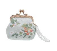 WOFASHPURET Mini Embroidered Clutch Purse for Women Floral Double Clasp Wallet with Pearl Accent Traditional Chinese Brocade Change Purse Secure Fabric Coin Holder for Elegant Style