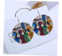 WOFASHPURET Natural Handmade African Wooden Earrings for Women Lightweight Geometric Round Wood Jewelry with Unique Painted Cartoon Design Skin-friendly Fashion Accessory