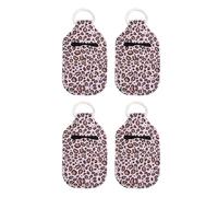 WOFASHPURET Protective Bottle Covers 4Pcs Neoprene Travel Liquid Holders with Leopard Print Key Ring Pouch for Hand Sanitiser and Lip Gloss