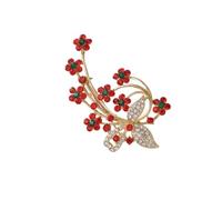 WOFASHPURET Red Plum Blossom Brooch Pin with Red Rhinestones Elegant Clothes Ornament for Women Stylish Collar Accessory for Weddings Proms Daily Wear and Suit Decoration