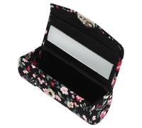 WOFASHPURET Retro Embroidered Lipstick Case with Mirror Black Floral Design Compact Holder with Easy-Open Button for Purse, Travel, and Makeup Organization