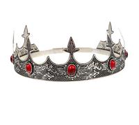 WOFASHPURET Vintage Silver King Crown Red Rhinestones, Metal Prince Party Cosplay Crown for Men, Decorative Retro Royal Headpiece for Costume and Carnival