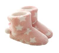 WOFASHPURET Women S Plush Winter Boots with Fuzzy Pom Poms Thick Sole Non-slip Warm Bootie Slippers for Indoor and Outdoor Use Soft Cozy Footwear for Cold Weather