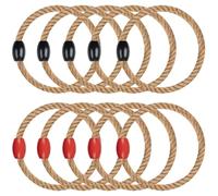 WOFEU 10pcs Ring Toss Game Ropes, Wooden Quoits Rounders for Adults and Kids, Outdoor Toss Rings for Agility Practice and Speed Game and Yard Games and Lawn Games for Party(Black+Red)