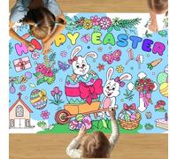 WOFEU Easter Coloring Tablecloth, Large 31x72 Inch Poster with Bunnies, Eggs, Flowers, Perfect for Easter Party Games, Classroom Decorations, Spring Activities, and Holiday Supplies