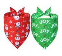 WoffBow Christmas Dog Bandana 2-Pack for Small to Medium Dogs - Reversible Santa Snowflakes Patterns, Secure Fit 10-14" Neck for Photo Ready & Giftable