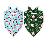 WoffBow Christmas Dog Bandanas for Medium Dogs, 2 Pack Reversible Scarf | Blue Snowmen & Green Santas, Pink HOHOHO & Yellow Santa Reverse, Tie-On Bib, Photo Prop & Puppy Gift, Fits 14-18" Neck (L)