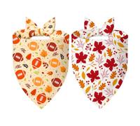 WoffBow Fall Dog Bandana for Small Dogs, 2 Pack Reversible Plaid Scarf | Football Maple Leaf Prints, Plaid Reverse, Tie-On Triangle Bib, Game Day Puppy Gift for Boy or Girl, Fits 9-14" Neck (S)