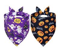 WoffBow Halloween Dog Bandanas 2-Pack for Large Dogs - Reversible Pumpkin & Ghost Quick-Dry Comfort, Trick or Treat Pet Party (Large)