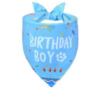 WoffBow Large Dogs Birthday Bandana Girl - Reversible Photo Ready Design, Pink Confetti Party & Gentle Pet Celebration Accessories (Blue, Small)