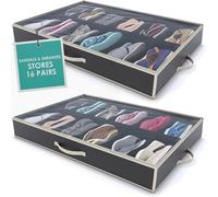 Woffit Under The Bed Shoe Organiser Fits 24 Pairs - Set of 2x12 Under Bed Storage Solution for any shoe size