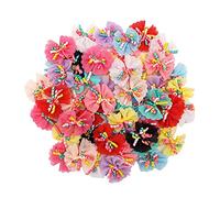 WofMeowGu 50pcs Dog Hair Bows Multicolored Color Hair Ties with Rubber Bands, Lace Topknot Hair Bows Grooming Accessories for Girls Pets Puppies Kitties