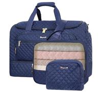 Wogarl 3PCS Weekender Bags for Women: Large Overnight Bag Weekend Travel Duffel Bag Carry on Shoulder with Shoe Compartment Canvas Toiletry Bag for Travel Business Gym,Dark Blue