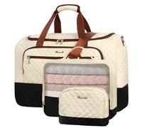 Wogarl 3PCS Weekender Bags for Women: Large Overnight Bag Weekend Travel Duffel Bag Carry on Shoulder with Shoe Compartment Canvas Toiletry Bag for Travel Business Gym,Black White