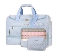 Wogarl 3PCS Weekender Bags for Women: Large Overnight Bag Weekend Travel Duffel Bag Carry on Shoulder with Shoe Compartment Canvas Toiletry Bag for Travel Business Gym,Sky Blue