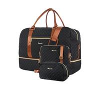 Wogarl 3PCS Weekender Bags for Women: Large Overnight Bag Weekend Travel Duffel Bag Carry on Shoulder with Shoe Compartment Canvas Toiletry Bag for Travel Business Gym,Dark