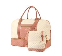 Wogarl 3PCS Weekender Bags for Women: Large Overnight Bag Weekend Travel Duffel Bag Carry on Shoulder with Shoe Compartment Canvas Toiletry Bag for Travel Business Gym,White Pink