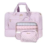 Wogarl 3PCS Weekender Bags for Women: Large Overnight Bag Weekend Travel Duffel Bag Carry on Shoulder with Shoe Compartment Canvas Toiletry Bag for Travel Business Gym,Pastel Pink