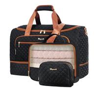Wogarl 3PCS Weekender Bags for Women: Large Overnight Bag Weekend Travel Duffel Bag Carry on Shoulder with Shoe Compartment Canvas Toiletry Bag for Travel Business Gym